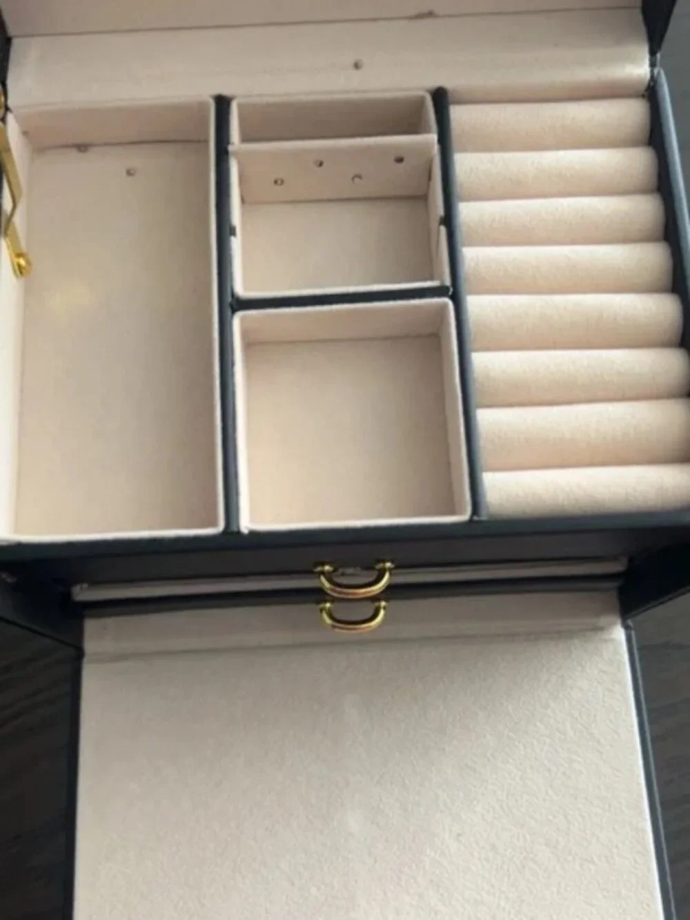 Black Jewelry Box with Gold Hardware - Compact Organizer